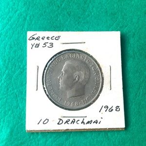 GREECE  SILVER  10 DRACHMAI  1968  GEM  UNC Y#53
